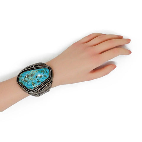 Native American Navajo Morenci Turquoise Sterling Silver Cuff Bracelet