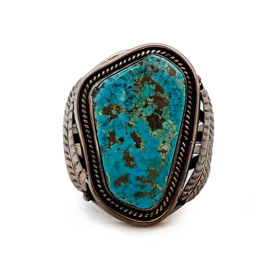 Native American Navajo Morenci Turquoise Sterling Silver Cuff Bracelet