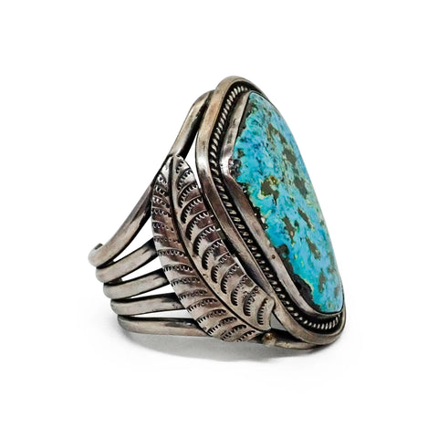 Native American Navajo Morenci Turquoise Sterling Silver Cuff Bracelet