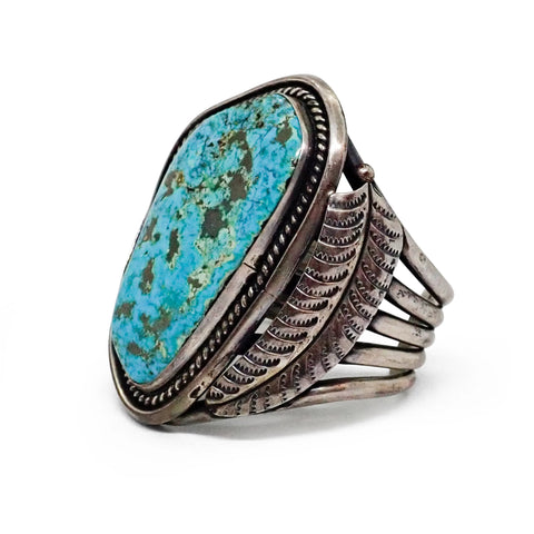 Native American Navajo Morenci Turquoise Sterling Silver Cuff Bracelet