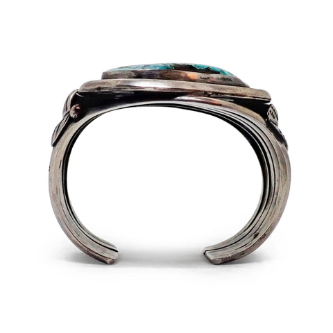 Native American Navajo Morenci Turquoise Sterling Silver Cuff Bracelet