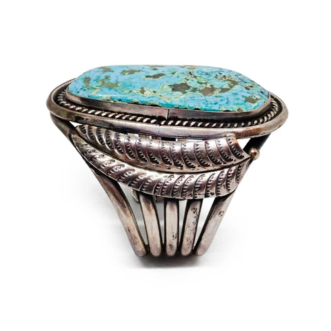 Native American Navajo Morenci Turquoise Sterling Silver Cuff Bracelet