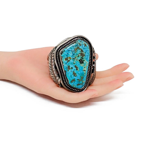 Native American Navajo Morenci Turquoise Sterling Silver Cuff Bracelet