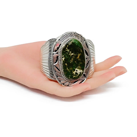 ELOUISE KEE Navajo Dark Green Royston Turquoise Sterling Silver Cuff Bracelet