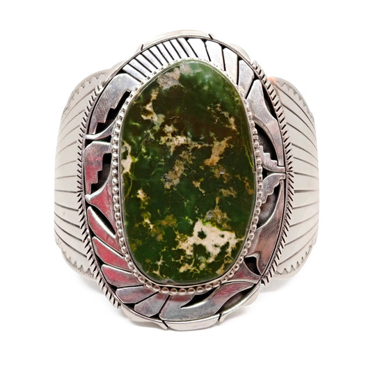 ELOUISE KEE Navajo Dark Green Royston Turquoise Sterling Silver Cuff Bracelet