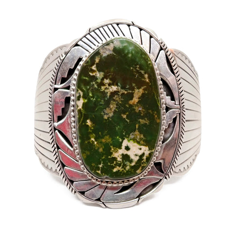 ELOUISE KEE Navajo Dark Green Royston Turquoise Sterling Silver Cuff Bracelet