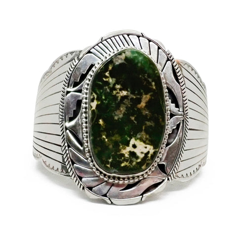 ELOUISE KEE Navajo Dark Green Royston Turquoise Sterling Silver Cuff Bracelet