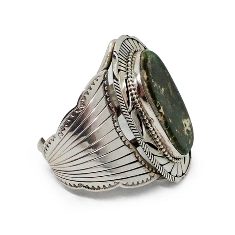 ELOUISE KEE Navajo Dark Green Royston Turquoise Sterling Silver Cuff Bracelet