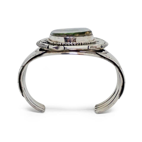 ELOUISE KEE Navajo Dark Green Royston Turquoise Sterling Silver Cuff Bracelet