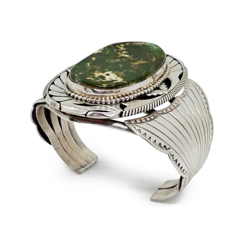 ELOUISE KEE Navajo Dark Green Royston Turquoise Sterling Silver Cuff Bracelet