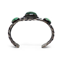 Vintage Boho-Chic Green Turquoise & Eagle Applique Twisted Wire Sterling Silver Cuff Bracelet