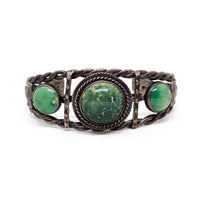 Vintage Boho-Chic Green Turquoise & Eagle Applique Twisted Wire Sterling Silver Cuff Bracelet