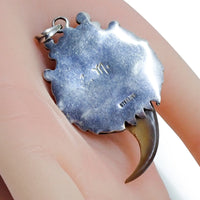 Native American Navajo Turquoise Corals & Bear Claw Sterling Silver Pendant