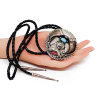 Native American Navajo Bear Claw Turquoise & Coral Sand Cast Bear Sterling Silver Bolo Tie by SAM