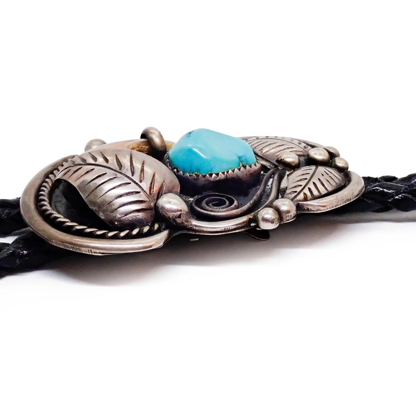 Native American Navajo Kingman Turquoise & Bear Claw Sterling Silver Bolo Tie