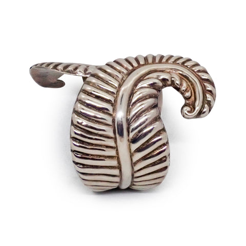 1950s TAXCO Sterling Silver Swirl Fern Motif Hinged Clamper Bracelet & Ring Set