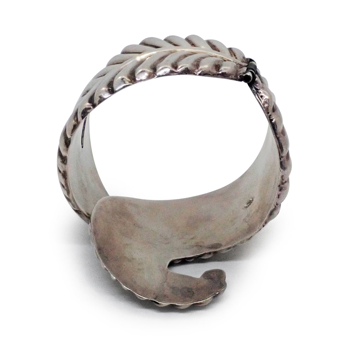 1950s TAXCO Sterling Silver Swirl Fern Motif Hinged Clamper Bracelet & Ring Set