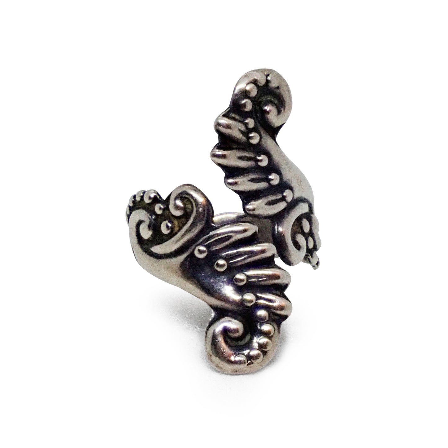 1950s TAXCO Sterling Silver Swirl Fern Motif Hinged Clamper Bracelet & Ring Set