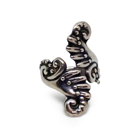 1950s TAXCO Sterling Silver Swirl Fern Motif Hinged Clamper Bracelet & Ring Set