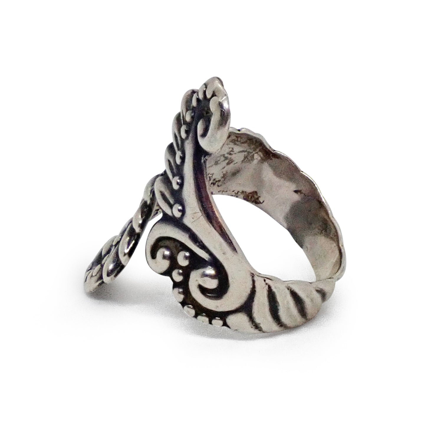 1950s TAXCO Sterling Silver Swirl Fern Motif Hinged Clamper Bracelet & Ring Set