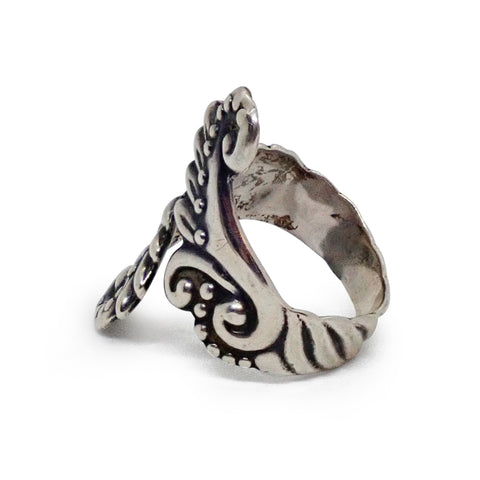 1950s TAXCO Sterling Silver Swirl Fern Motif Hinged Clamper Bracelet & Ring Set