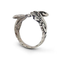 1950s TAXCO Sterling Silver Swirl Fern Motif Hinged Clamper Bracelet & Ring Set