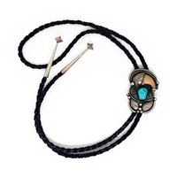 Native American Navajo Kingman Turquoise & Bear Claw Sterling Silver Bolo Tie